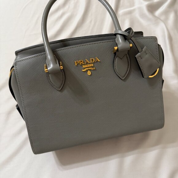 Prada Saffiano Leather Top Handle Bag – Gray - Picture 1 of 7